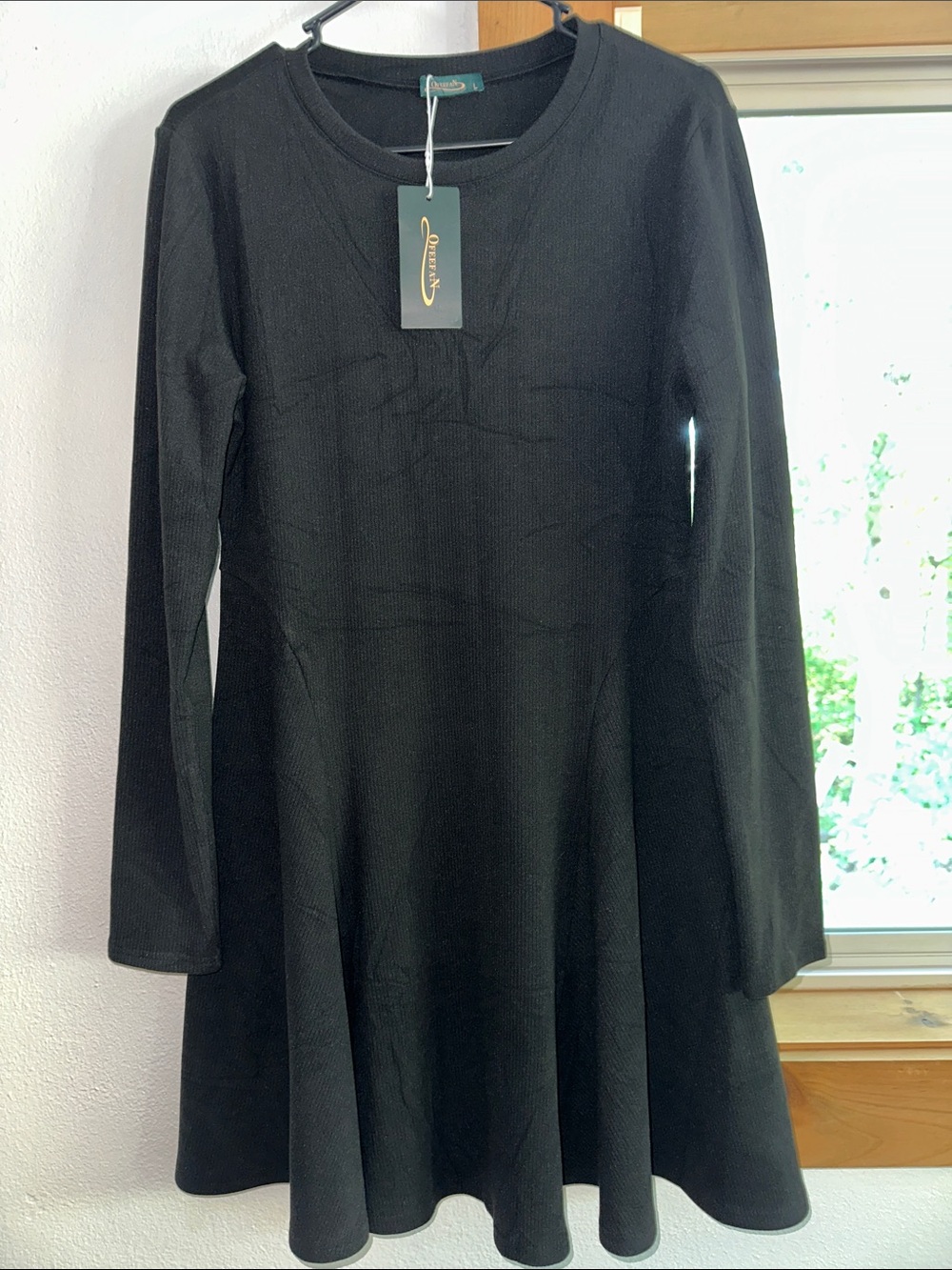 Women's Black Long-Sleeve Fit & Flare Dress